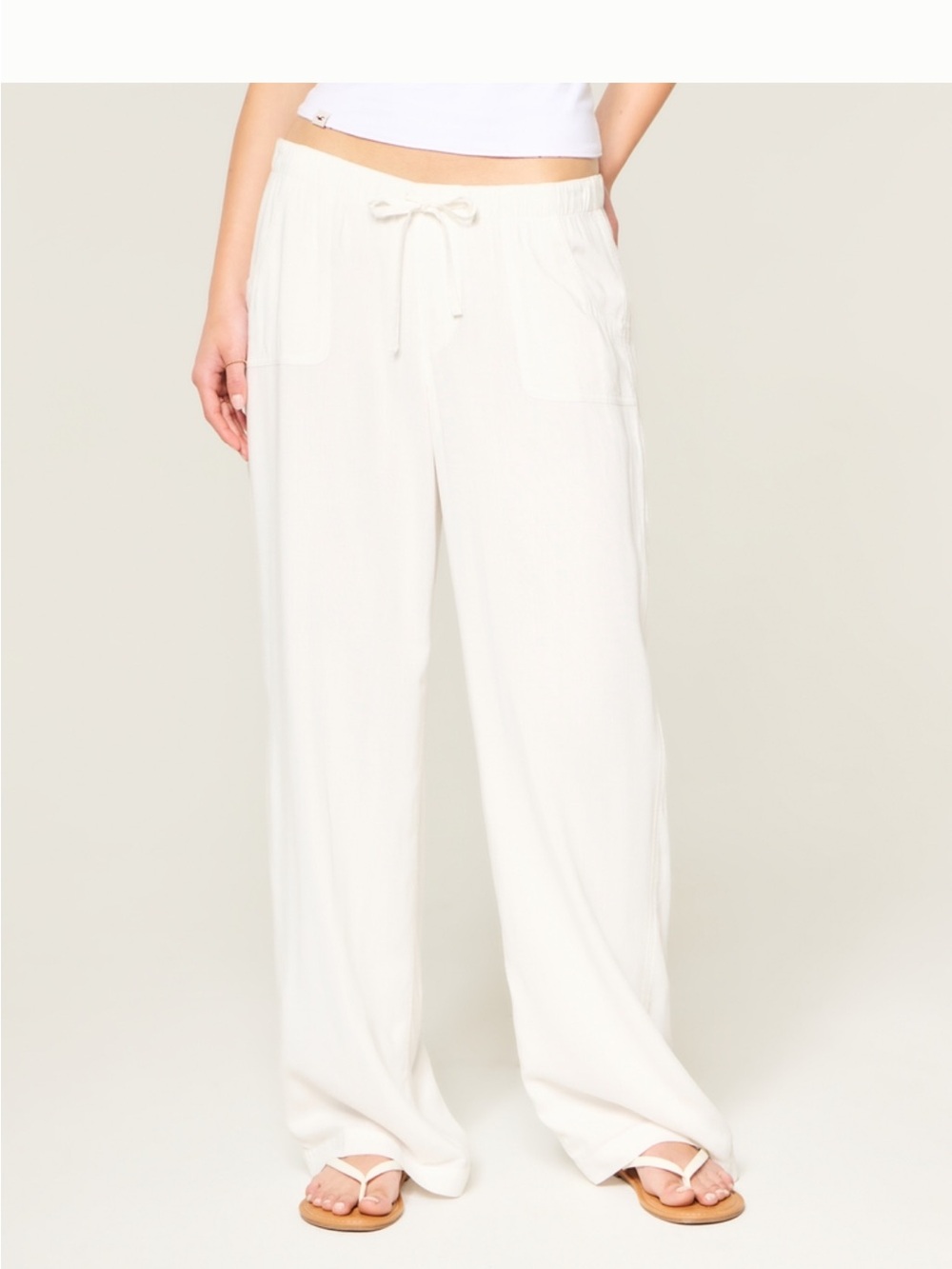 White Drawstring Pull On Pants - Picture 3 of 3